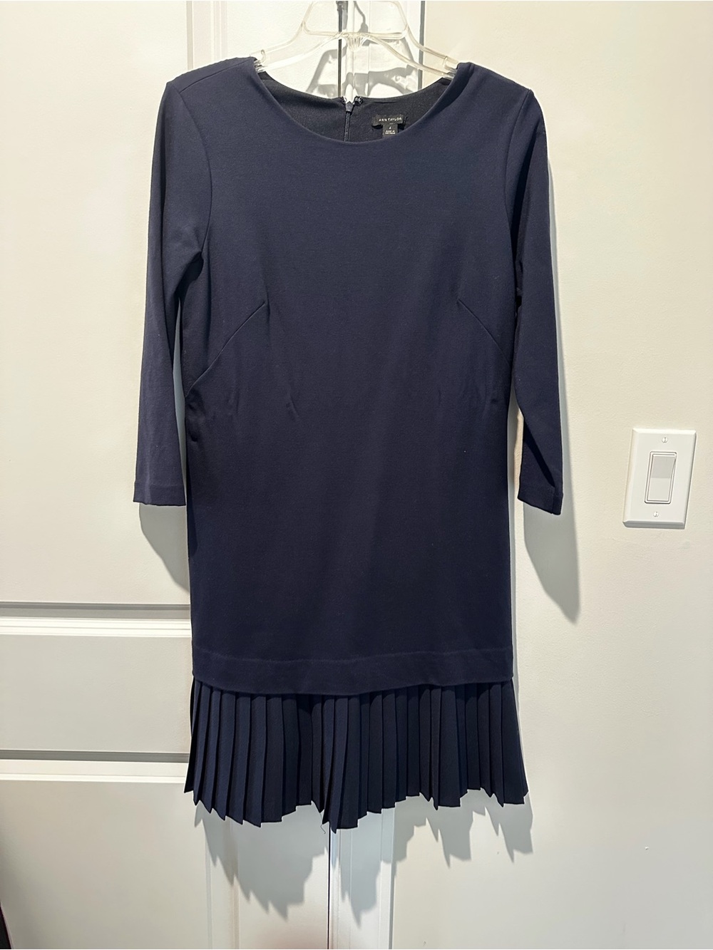 Ann Taylor Navy Pleated Hem Sheath Dress